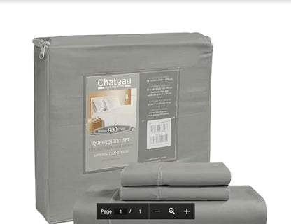 100% Cotton Sheets California King Size Sheets Set, Cal King Sheet Set, 800 Thread Count Sateen Weave Luxury Hotel Sheets, Naturally Cool Long Staple Egyptian Cotton, No Pilling & Shrink - Silver