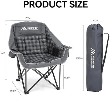 Huskfirm Oversized Camping Chair,Padded Camping Chairs Support 450LBS, Grey