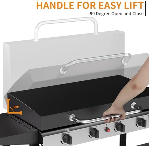 4 Burner BBQ Gas Griddle with Hood, 30 Inch Stainless Steel Portable Detachable Propane Griddle, 60,000 BTU Flat Top Barbecue Grill with Lid for Camping,Silver