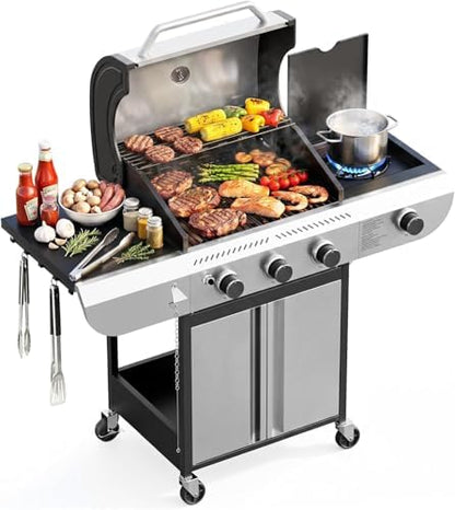COWSAR 34,000 BTU Propane Gas Grill 3-Burner with Side Burner