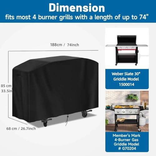 72 Inch Flat Top Grill Cover for Weber Slate, Members Mark 4 Burner Grill
