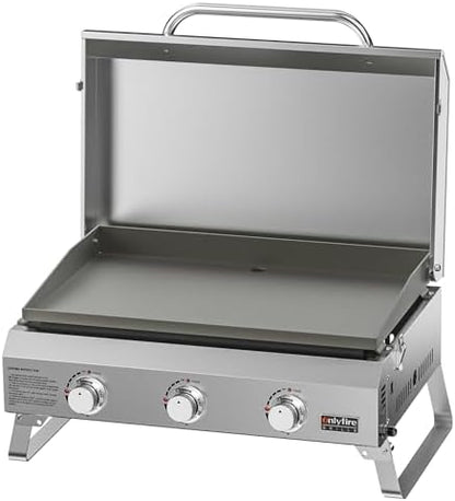 ONLYFIRE GRILLS Tabletop Gas Griddle with Foldable Legs, 3 Burners GS309V