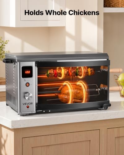 VEVOR Countertop Vertical Oven Brazilian Flame 2 Auto Rotating Skewers