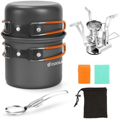Odoland Camping Cookware Mess Kit, Lightweight Pot Stove Spork Set