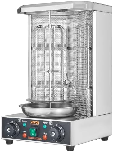 VEVOR Shawarma Grill Machine, 122°F-572°F, 13lbs Capacity, Chicken Shawarma Cooker Machine with 2 Burners, Stainless Steel, Electric Vertical Broiler Gyro Rotisserie Oven for Home and Commercial Use