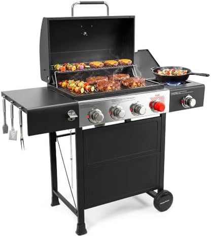 MASTER COOK 4 Burner Propane Gas Grill with Side Burner, 56,500 BTU with Sear Burner, 549 Sq.in. Cooking Area, Porcelain Enameled Grates,Stainless Steel BBQ Grills for Outdoor Cooking Patio Garden