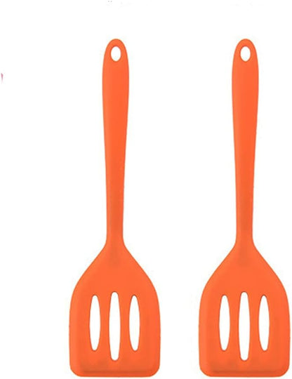 2Pack Small Silicone Turner High Heat Resistant Slotted Spatula for Fish, Eggs, Pancakes and More (8.2 IN, Orange)