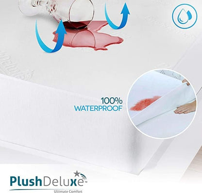 PlushDeluxe Premium Bamboo Mattress Protector – Twin Size, Waterproof, & Ultra Soft Breathable Noiseless Washable Bed Mattress Cover for Comfort & Protection - White