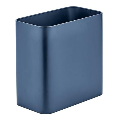 mDesign Small Metal 2.4 Gallon/9 Liter Trash Can Wastebasket Garbage Bin for Bathroom, Slim Rubbish Waste Bin Trashcans for Master/Guest Bath, Mirri Collection, Navy Blue