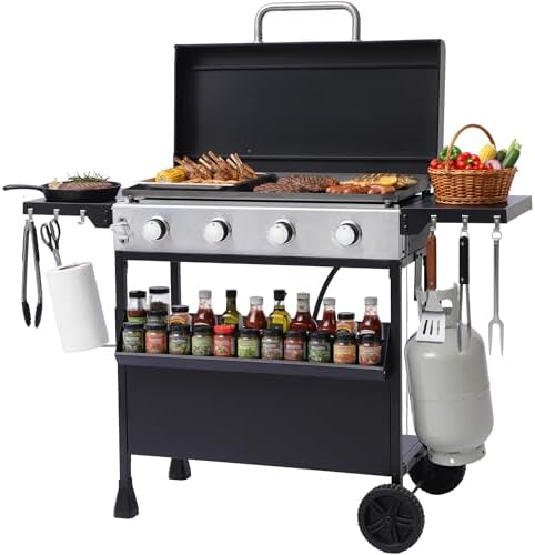 4-Burner Propane Gas Griddle with Removable Stand, 40,000 BTU