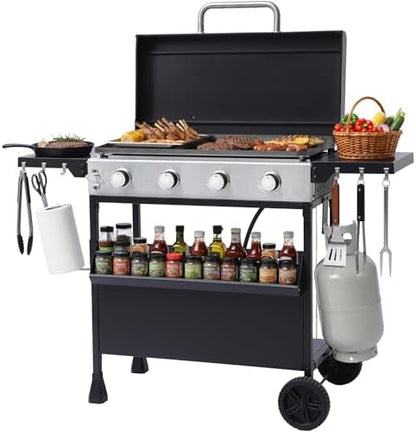 4-Burner Propane Gas Griddle with Removable Stand, 40,000 BTU