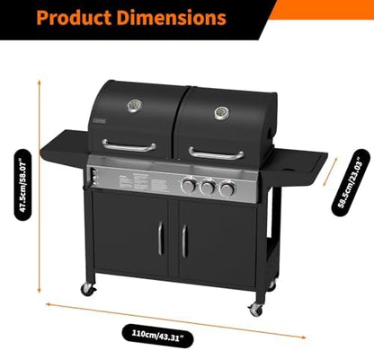3-Burner Propane Gas Griddle – 24,000 BTU Convertible Flat Top Grill with Hood & Removable Cart – Portable for Camping, Tailgating, Backyard