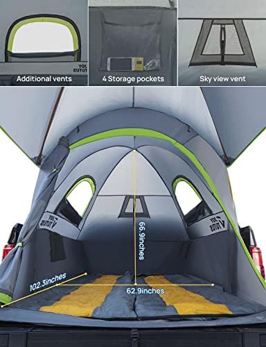 JOYTUTUS Pickup Truck Tent 6.5ft Bed Tent with Removable Awning, Waterproof PU2000mm Double Layer for 2 Person, Portable Truck Bed Tent - Green, Aluminum Pole