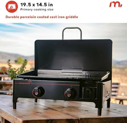 Megamaster Tabletop 2 Burner Gas Griddle Portable Grill with Built-In Lid