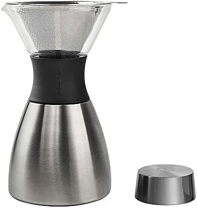 asobu Insulated Pour Over Coffee Maker (32 oz.) Double-Wall Vacuum, Stainless-Steel Filter and Take on the Go Carafe (Silver)