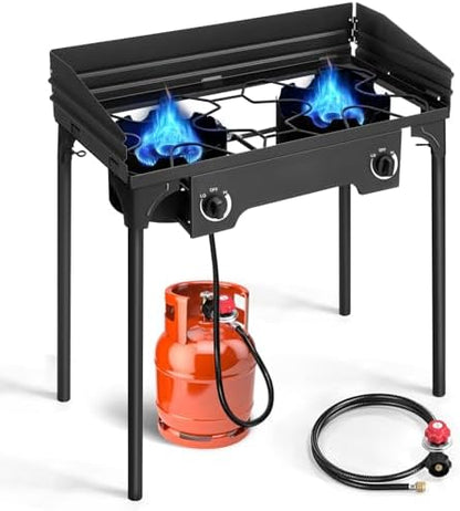 Outvita 2 Burner Propane Gas Stove, 150,000 BTU Outdoor Camping Cooker