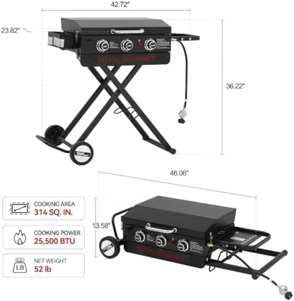 Royal Gourmet PD3001 3-Burner Propane Gas Griddle with Collapsible Stand