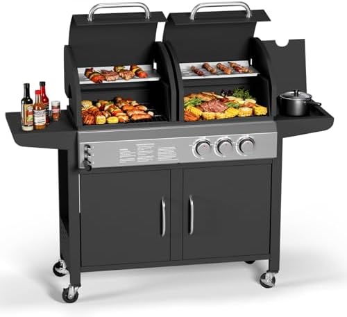 3-Burner Propane Gas Griddle – 24,000 BTU Convertible Flat Top Grill with Hood & Removable Cart – Portable for Camping, Tailgating, Backyard
