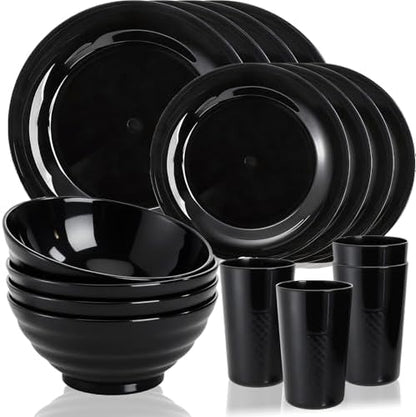 WRINGKIT 16 Pieces Plastic Dinnerware Set for 4, Unbreakable