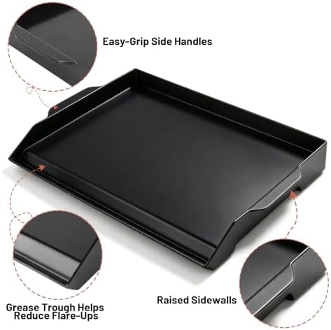 Upgraded 23"x16" Ceramic Coated Cast Iron Griddle, 2.56" High Sidewalls, Heavy-Duty Natural Nonstick Flat Top with Food-Safe Ceramic Finish, Dual Handles, Universal for Gas/Charcoal Grill & Stove Top