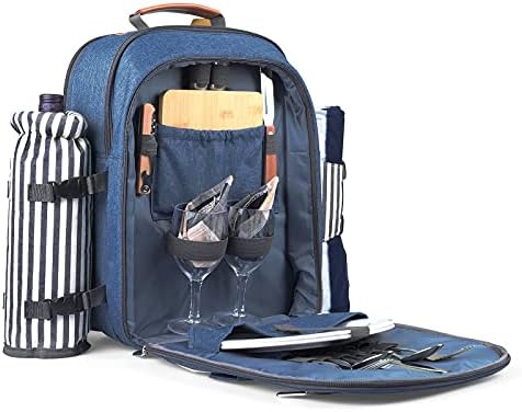 Sunflora Picnic Backpack for 2 Person, Picnic Basket Set (Blue & Stripe)