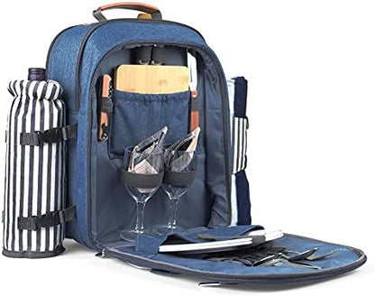 Sunflora Picnic Backpack for 2 Person, Picnic Basket Set (Blue & Stripe)