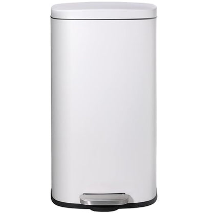 AthLike Trash Can, Stainless Steel Kitchen Garbage Can, Step Waste Bin with Hinged Lid and Removable Inner Bucket, Soft-Close, Dustbin for Bathroom Bedroom Living Room Home (White, 8 Gal)