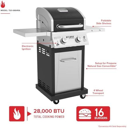 Nexgrill Deluxe 2-Burner Gas Grill, Compact with Foldable Shelves & 2 Hooks