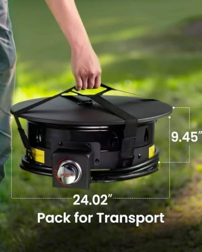 Ciays Large Propane Fire Pit 24 Inch, Gas Fire Pit with Grill Grate, Folding Legs, Hose Hooks, Propane Tank Holder, Cover & Carry Strap, Portable Outdoor Fire Pit for Camping, 58,000 BTU