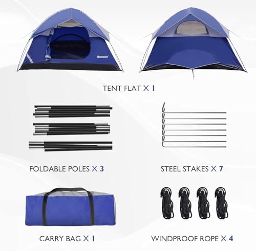 Camping Tent, Waterproof 2/3/4 Person Tents for Camping, Lightweight Easy Set Up Outdoor Hiking Tent Backpacking Tent with Carry Bag, Backpack Tent Suit for Family Beach Hiking Travel