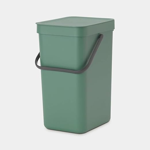 Brabantia Sort & Go Kitchen Recycling Can (3.2 Gal/Fir Green) Stackable Waste Organiser with Handle & Removable Lid, Wall/Cupboard Mounting