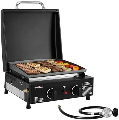 Royal Gourmet PD1502H Portable 2-Burner Gas Griddle with Hood, Black