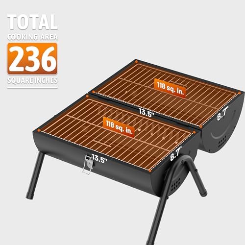 KEYO GRILL Portable Charcoal Grill, 2-in-1 Double-Sided
