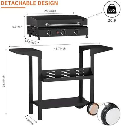 SKOK Propane Gas Griddle with Hood - Flat Top Grill with Standing Cart