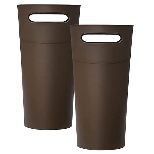 Small Trash Can Plastic Bathroom Wastebasket 3.2 Gallon Slim Garbage Container Bin with Handle for Home Kitchen Bathroom Bedroom Office, 2 Pack (Brown)