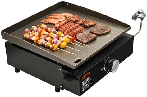 VEVOR Griddle, 16.9" Heavy Duty Manual Flat Top Griddle, Countertop Gas Grill with Non-Stick Cooking Plate, Steel Propane Gas Griddle, 1-Burners Restaurant Portable Grill - 22,000 BTU