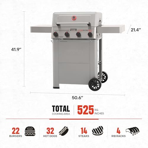 Monument Grills 4 Burner Propane Gas Grill with Advanced Broil Zone, Stainless Steel Barbecue M2 Grill with Smoker Box, Foldable Side Shelves, Fast Heating, Fast Assembly, Mesa II 410FBZ