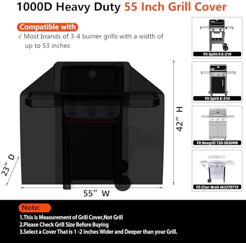 [Upgraded 1000D Heavy Duty Fabric] 55 inch Grill Cover for Outdoor Grill