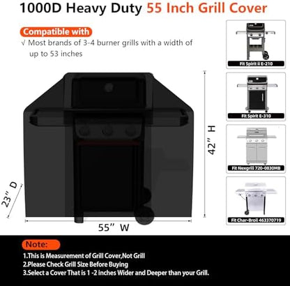 [Upgraded 1000D Heavy Duty Fabric] 55 inch Grill Cover for Outdoor Grill