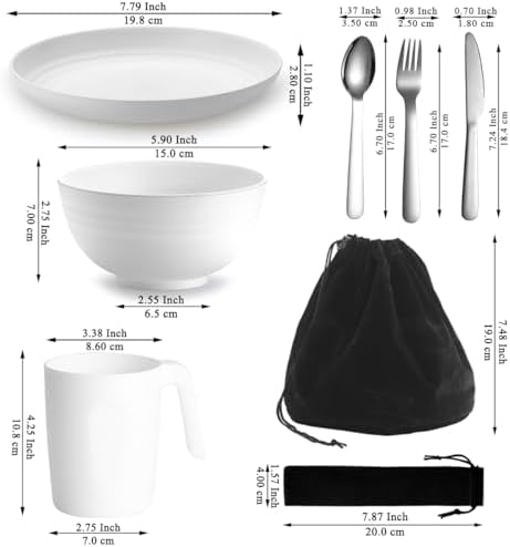 Camping Utensils, Reanea Camping Mess Kit for Travel, Camping, Picnic, Outdoor, Camping Gear Include Knife, Spoon, Fork Cutlery Set, Cup, Bowl, Plate, Camping Essentials for 1