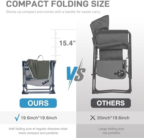 EVER ADVANCED Camping Directors' Chair with Side Table, Portable Folding Chair with Compact Size, Heavy Duty with Pocket for Camping, Lawn, Sports and Fishing, 400lbs, Green 2 Pack