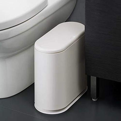 IEEK 12 Liter Rectangular Plastic Trash Can with Press Top Lid,White Modern Wastebasket Thin Trash Cans,3.2 Gallon Garbage Container Bin for Bathroom,Bedroom,Kitchen,Office and Powder Room