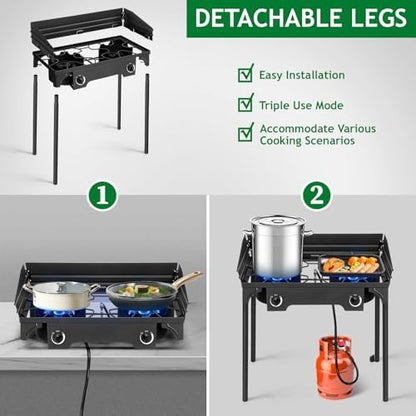 Outvita 2 Burner Propane Gas Stove, 150,000 BTU Outdoor Camping Cooker