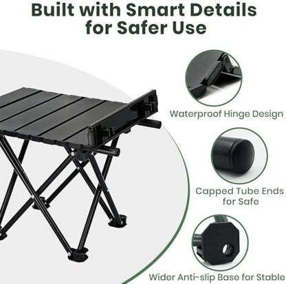 2 Pack Camping Table Foldable, Portable Folding Beach Table, Black-L