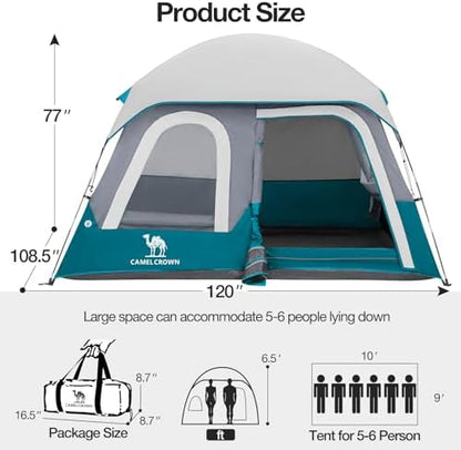 CAMEL CROWN 4/6 Person Tent Waterproof Lightweight Portable Backpacking Tent for Outdoor Camping Hiking