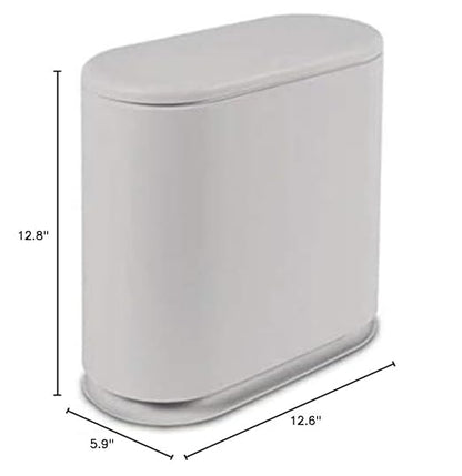 IEEK Slim Plastic Trash Can with Press Top Lid,2.4 Gallon/10 Liter Garbage Can Modern Waste Basket for Bathroom,Living Room,Office,Kitchen and Narrow Spaces,Grey