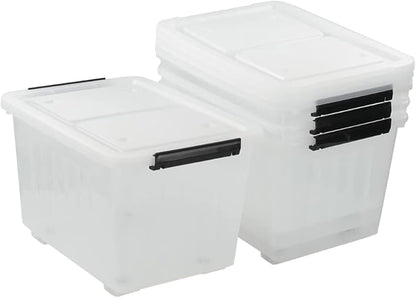 Asking 4-Pack Clear Large 50 L Plastic Storage Boxes, Plastic Storage Bins with Wheels
