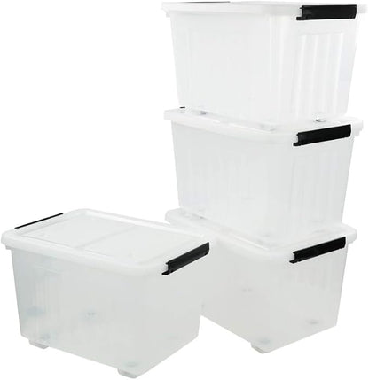 4-Pack Clear Plastic Storage Bins with Lid, 42 L Large Plastic Storage Box