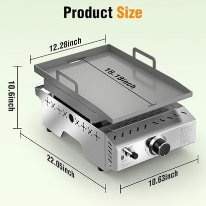 COWSAR Stainless Steel Tabletop Grill – 18-Inch Portable Propane Griddle