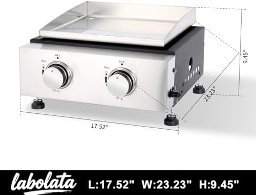 2-Burner Portable Tabletop Gas Griddle with Stainless Steel Griddle, Includes Dust Cover & Regulator, Perfect for Camping & Tailgating